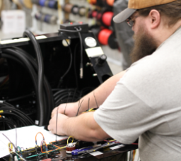 A person using equipment